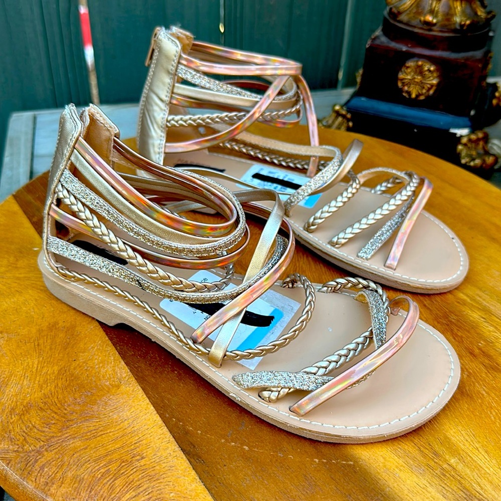 Harper Canyon Glitter Gladiator Strap Zip Flat Sandals Size 5